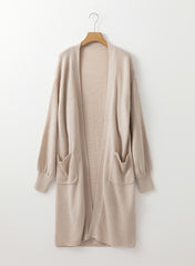 Cardigan long tricoté beige avec poches latérales ouvertes sur le devant-A WOMAN WE LOVE