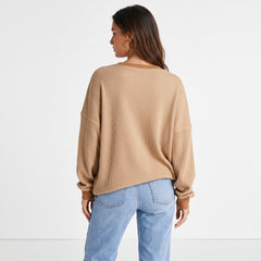 Sweat oversize beige en maille gaufrée