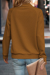 Sweat-shirt marron matelassé à encolure boutonnée et col montant