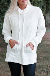 White textured sweatshirt at housing collar