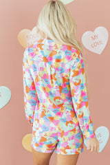 Ensemble pyjama 2 pièces : tunique à col en V et short roses à motifs de cœurs