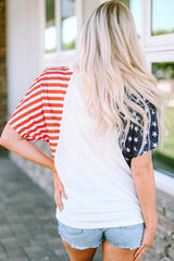 V-collar t-shirt with American stars and stripes