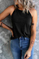 Débardeur noir à col rond de couleur unie-A WOMAN WE LOVE