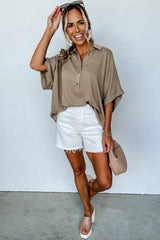 Oversize high in short sleeves and Simply Taupe half-Boutons collar