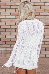 Cardigan en maille ouverte uni blanc-A WOMAN WE LOVE