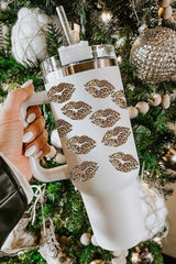 Valentine White Leopard Lip Thermos Thermos Lips con paja de 40 oz