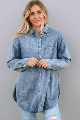 Chemise en jean bleu ciel délavé vintage avec poche poitrine-A WOMAN WE LOVE