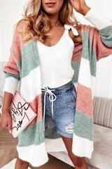Cardigan ouvert sur le devant à rayures color block vert-A WOMAN WE LOVE