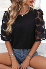 Blouse noire à manches mi-longues en maille avec appliques contrastées-A WOMAN WE LOVE