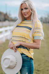 Multicolored round stripe round neck t-shirt