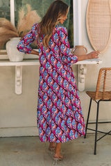 Long -sleeved dress long and abstract geometric print