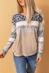 Apricot Leopard Color Block V-Neck Top