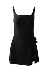Bathroom Dress A black room tied on the side, square collar, adjustable straps, line A