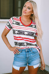 T-shirt Gray with V-neck and stars and stripes printed