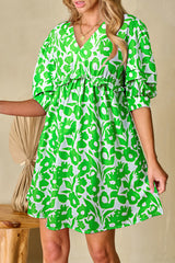 Green Babydoll dress with floral print *