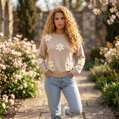 Parchment Floral Crochet Chunky Knit Sweater