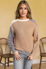 Multicolored color block patchwork loose sweater