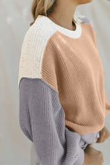 Multicolored color block patchwork loose sweater