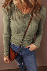 Chemisier coupe slim en tricot côtelé vert jungle à demi-bouton-A WOMAN WE LOVE