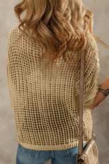 Pull ajouré à fleurs au crochet beige *