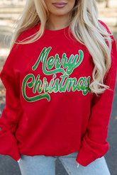 Red-collar-red and drooping shoulder sweatshirts Merry Christmas