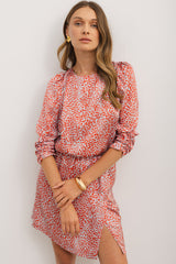 Mini-robe fendue à manches longues et imprimé léopard rouge tomate