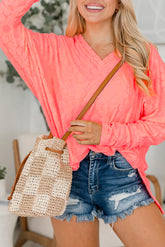 Top y V -Neck en viernes largas en albaricoque de color rosa floración floral floreciente