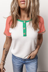 Camiseta Henley Textured con raglan y bloque de color mangas blancas