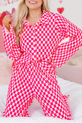 Ensemble pyjama chemise boutonnée à carreaux rose et pantalon taille haute-A WOMAN WE LOVE