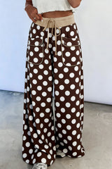 Pantalon large à pois, cordon et poches à détails boutonnés