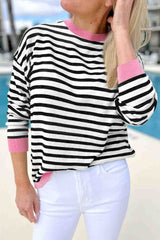 Black striped top with long sleeves and contrasting edges