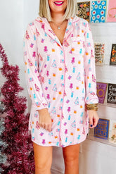 Vestido nocturno Camisa de Navidad rosa impresa árbol espumoso estampado