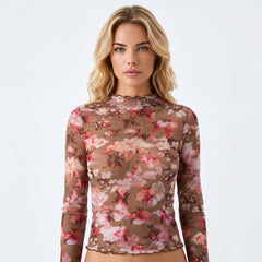 Top de manga larga en malla transparente *