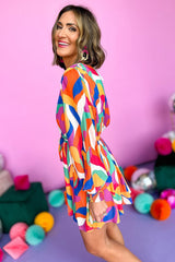 Multicolor mini-puffing sleeve and abstract printed belt