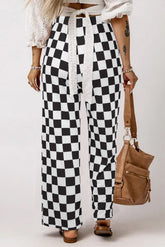 Large high waist pants black with two -color tiles *