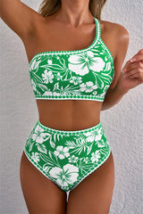 Bikini con cintura alta con estampado floral verde *