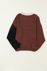 Ribbed border sweater with roller coats color block coffee