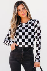 Long sleeve top in printed Western printed elements black with checkered