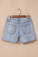 Short en jean taille haute Bleu
