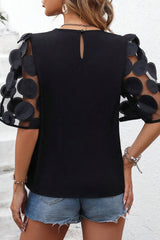 Blouse noire à manches mi-longues en maille avec appliques contrastées-A WOMAN WE LOVE