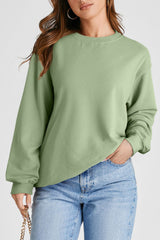Solid Smoke Green Crew Neck Drop Shoulder Sweatshirt