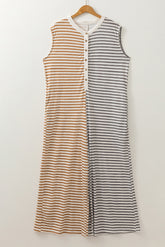 Combinaison à rayures grises grande taille boutonnée sans manches à jambe large-A WOMAN WE LOVE