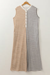 Combinaison à rayures grises grande taille boutonnée sans manches à jambe large-A WOMAN WE LOVE