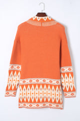 Cardigan tricoté orange imprimé aztèque ouvert sur le devant-A WOMAN WE LOVE