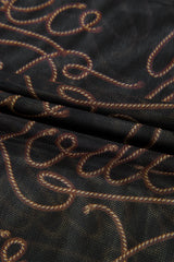 Black long sleeve mesh top with mock neck in Western Rodeo print