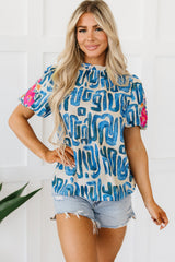 High printed beige embroidered with puffy sleeves *