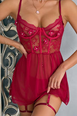 Red semi-transparent lace nightie