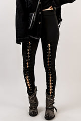 Black eyelet lace-up front leggings