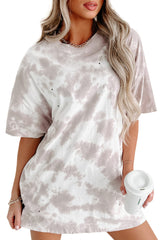 White high with short sleeves and Tie-Dye round neck