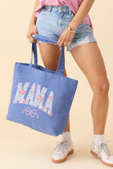 Grand sac cabas en toile à imprimé MAMA fleuri et nœud